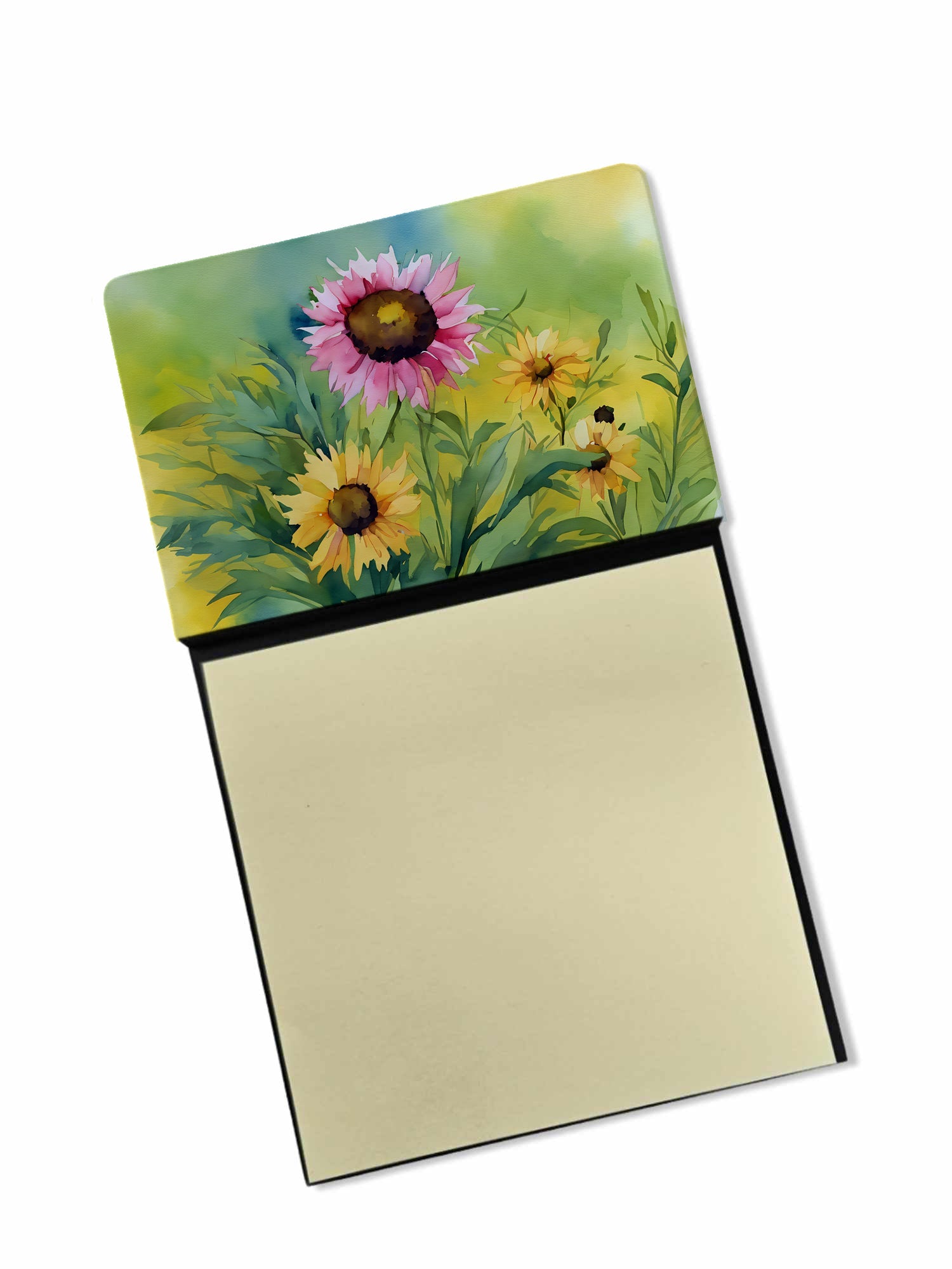 Kentucky Goldenrod in Watercolor Watercolor Sticky Note Holder Refillable Dispenser Desk Accessory 3x3 Pad Gift