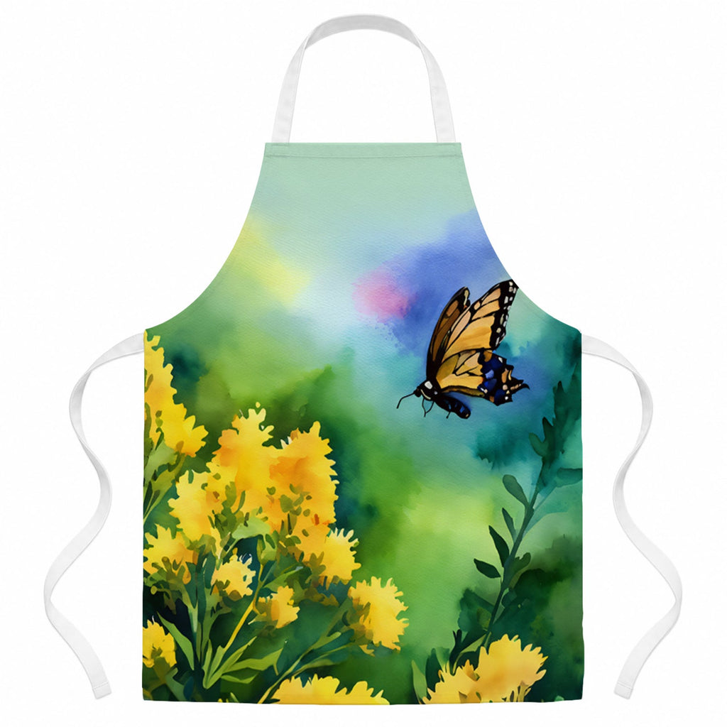 Kentucky Goldenrod in Watercolor Apron Cooking Kitchen Server Baking Crafts Gardening for Adult Women Men, Unisex, Large, Multicolor