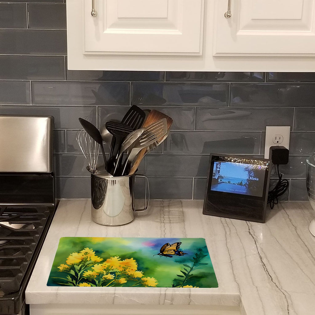 Kentucky Goldenrod in Watercolor Cutting Board Tempered Glass Kitchen Cutting Surface, Heat Resistant Chopping, Non-Slip Feet, Food Prep & Serving