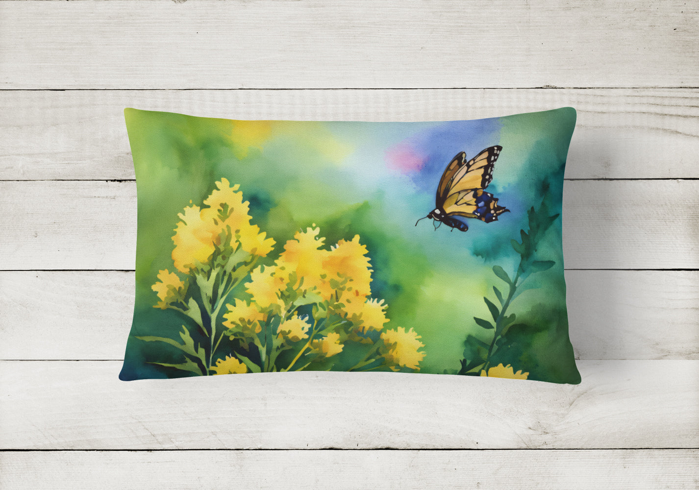 Kentucky Goldenrod in Watercolor Decorative Throw Pillow 12x16 Indoor Outdoor Accent Cushion, Fabric Cover with Insert for Sofa, Bed, Porch & Living Room