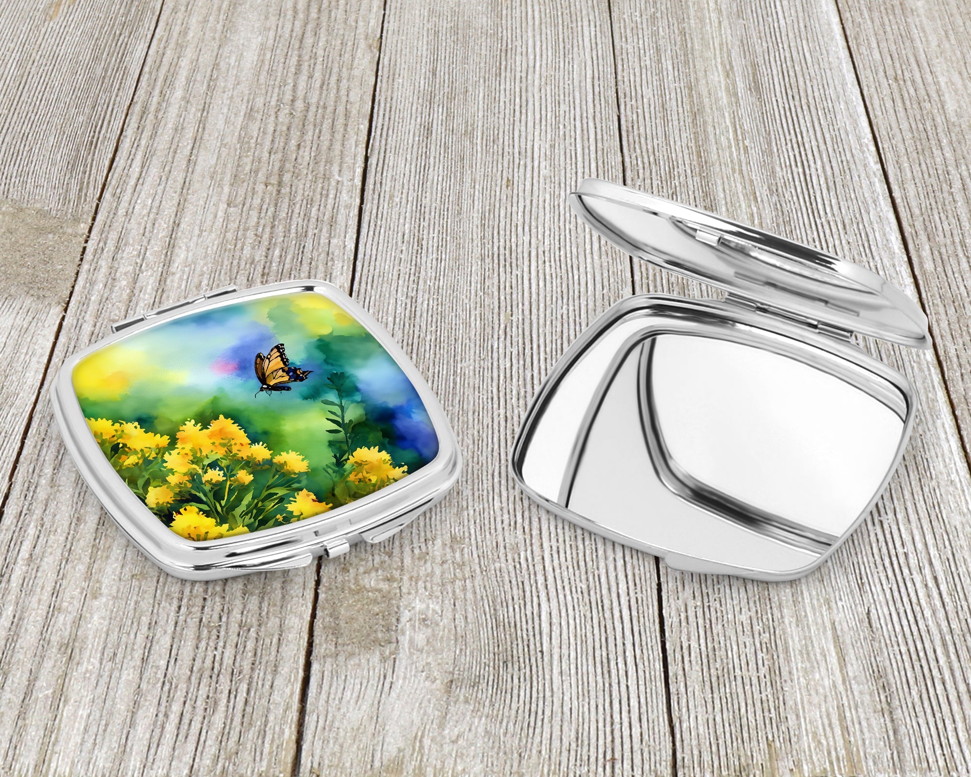 Kentucky Goldenrod in Watercolor Compact Mirror Decorative Travel Makeup Mirror for Women Girls Gifts Pocket Makeup Mirror Folding Handheld