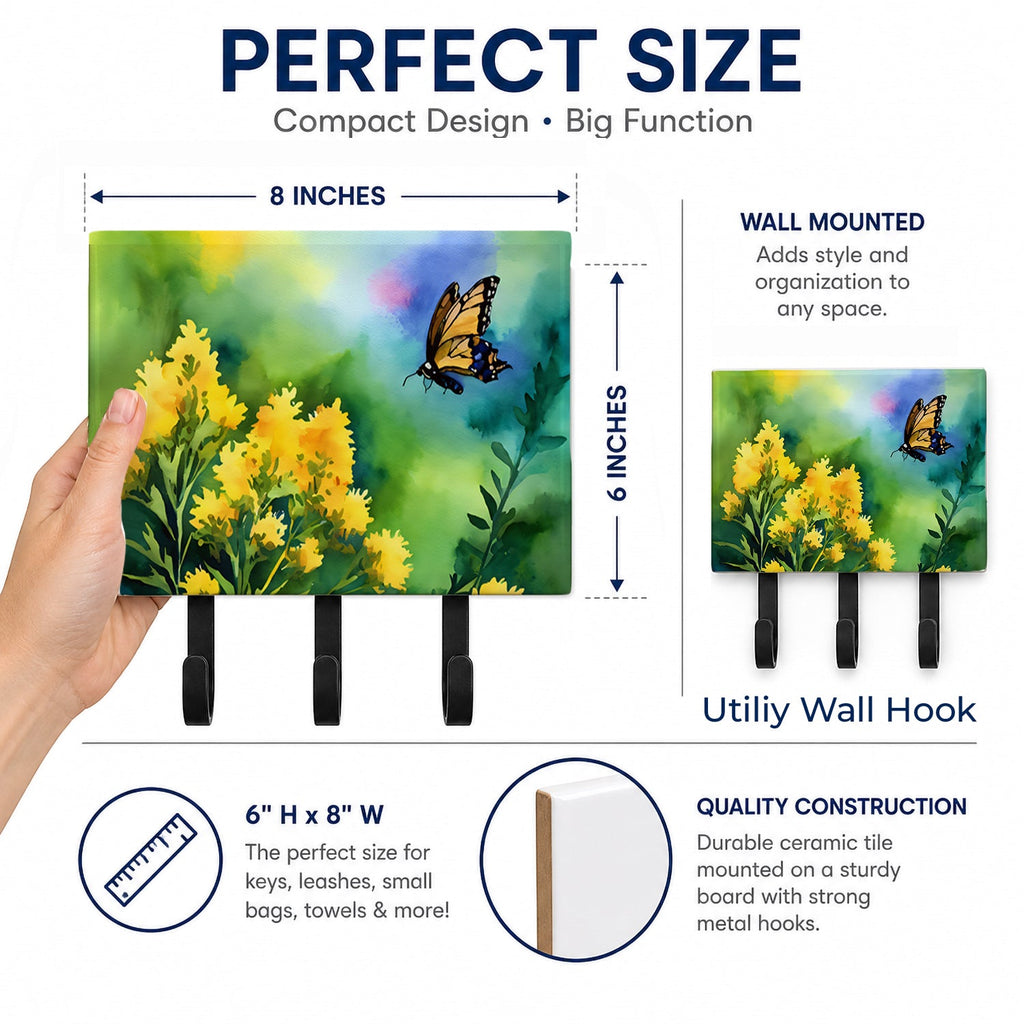 Kentucky Goldenrod in Watercolor Leash or Key Holder Wall Hooks, Coat Rack Wall Mount, for Hanging Keys, Towels, Aprons, Leashes