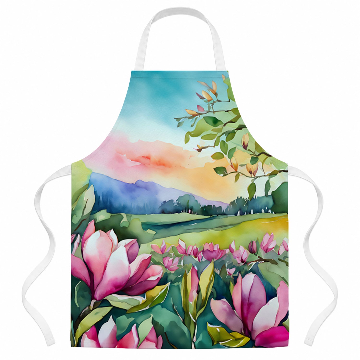 Louisiana Magnolias in Watercolor Apron Cooking Kitchen Server Baking Crafts Gardening for Adult Women Men, Unisex, Large, Multicolor