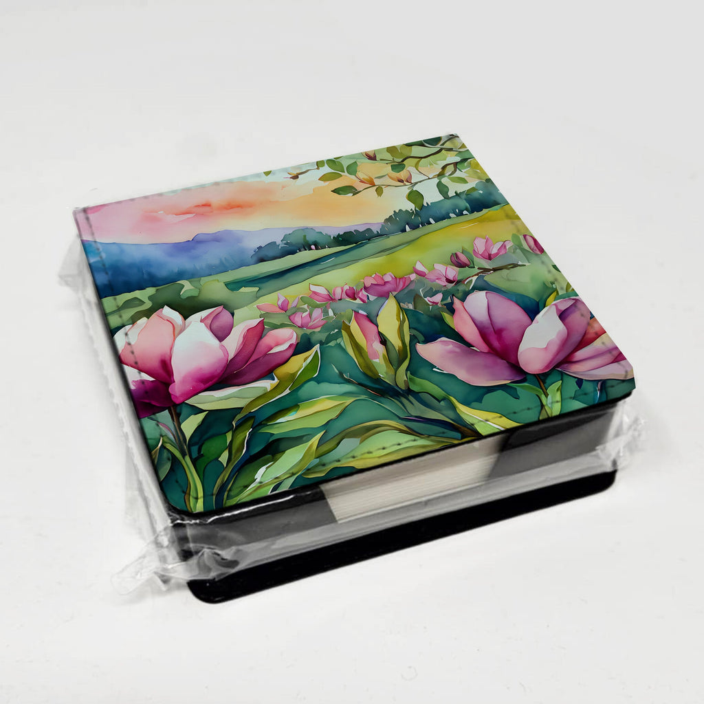 Louisiana Magnolias in Watercolor PU Leather Note Paper Holder with Artist-Designed Cover, Desk Accessory, Office Gift