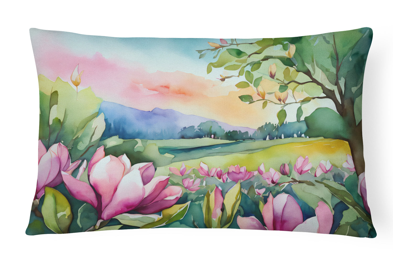 Louisiana Magnolias in Watercolor Decorative Throw Pillow 12x16 Indoor Outdoor Accent Cushion, Fabric Cover with Insert for Sofa, Bed, Porch & Living Room