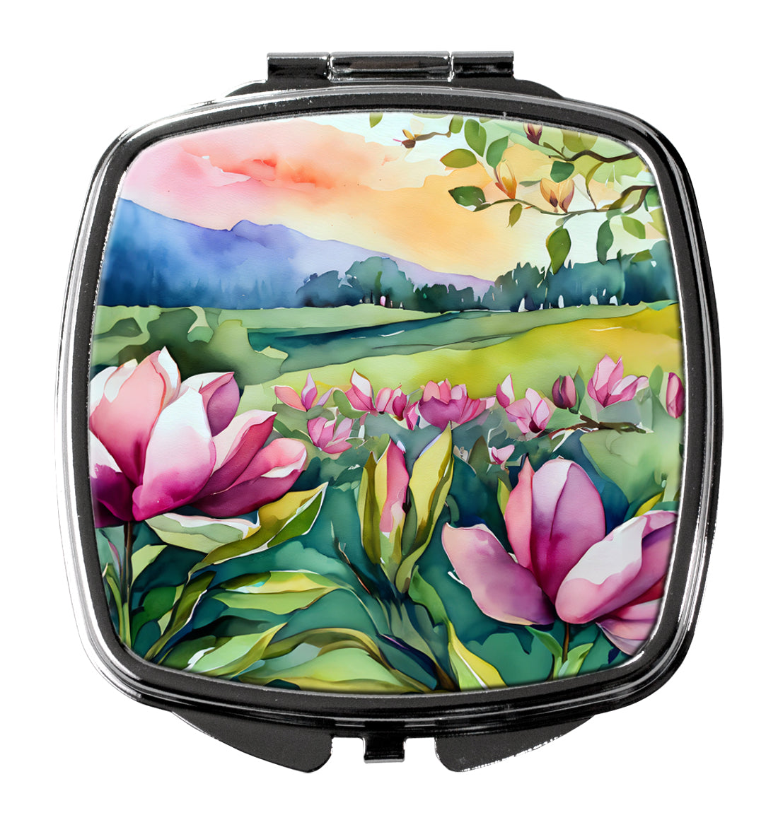 Louisiana Magnolias in Watercolor Compact Mirror Decorative Travel Makeup Mirror for Women Girls Gifts Pocket Makeup Mirror Folding Handheld