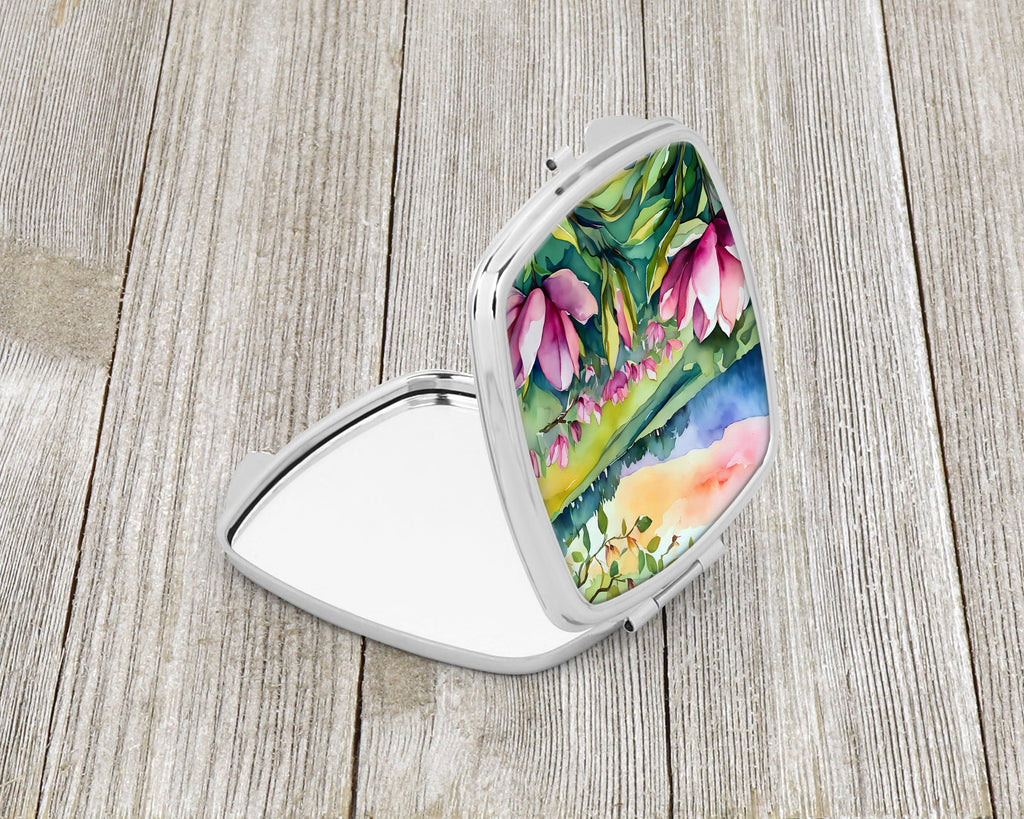 Louisiana Magnolias in Watercolor Compact Mirror Decorative Travel Makeup Mirror for Women Girls Gifts Pocket Makeup Mirror Folding Handheld