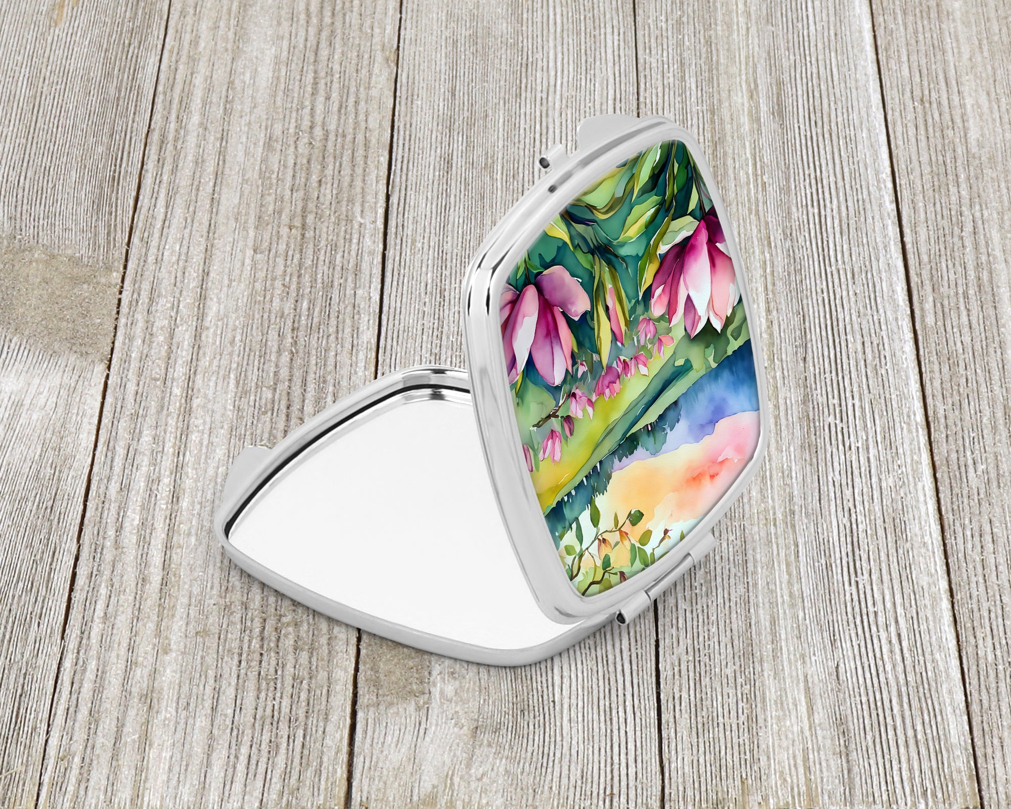 Louisiana Magnolias in Watercolor Compact Mirror Decorative Travel Makeup Mirror for Women Girls Gifts Pocket Makeup Mirror Folding Handheld