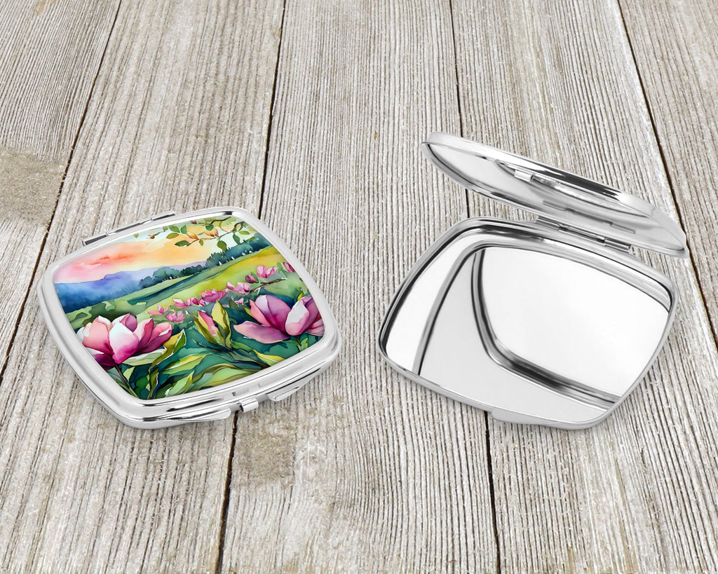 Louisiana Magnolias in Watercolor Compact Mirror Decorative Travel Makeup Mirror for Women Girls Gifts Pocket Makeup Mirror Folding Handheld