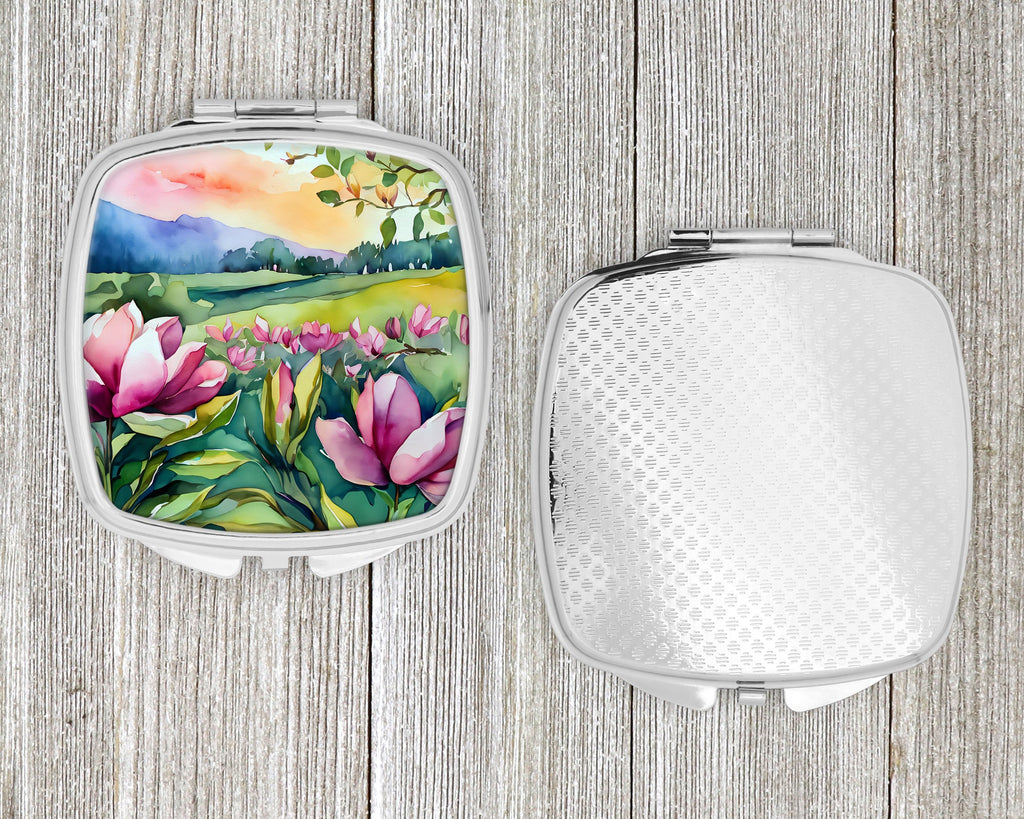 Louisiana Magnolias in Watercolor Compact Mirror Decorative Travel Makeup Mirror for Women Girls Gifts Pocket Makeup Mirror Folding Handheld
