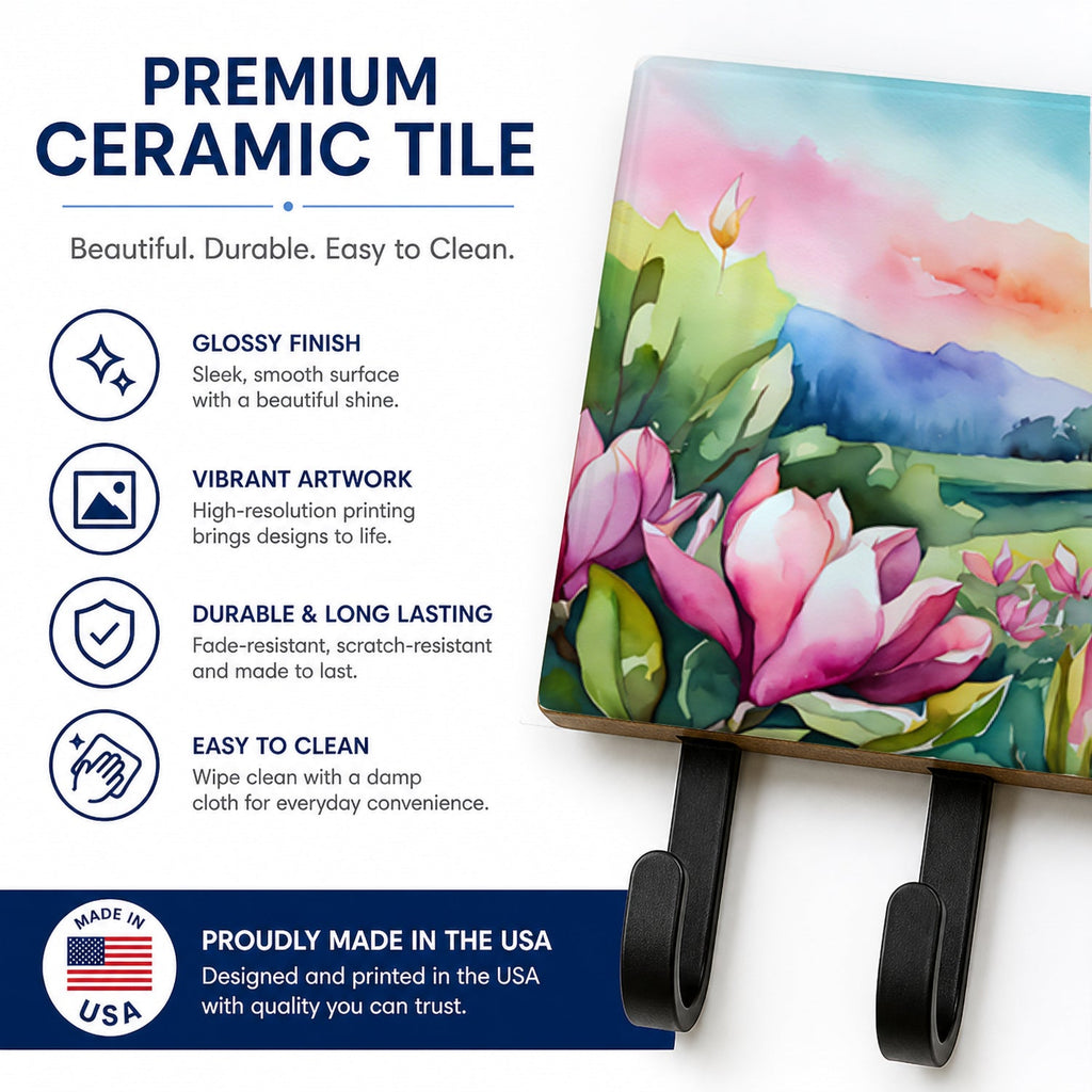 Louisiana Magnolias in Watercolor Leash or Key Holder Wall Hooks, Coat Rack Wall Mount, for Hanging Keys, Towels, Aprons, Leashes