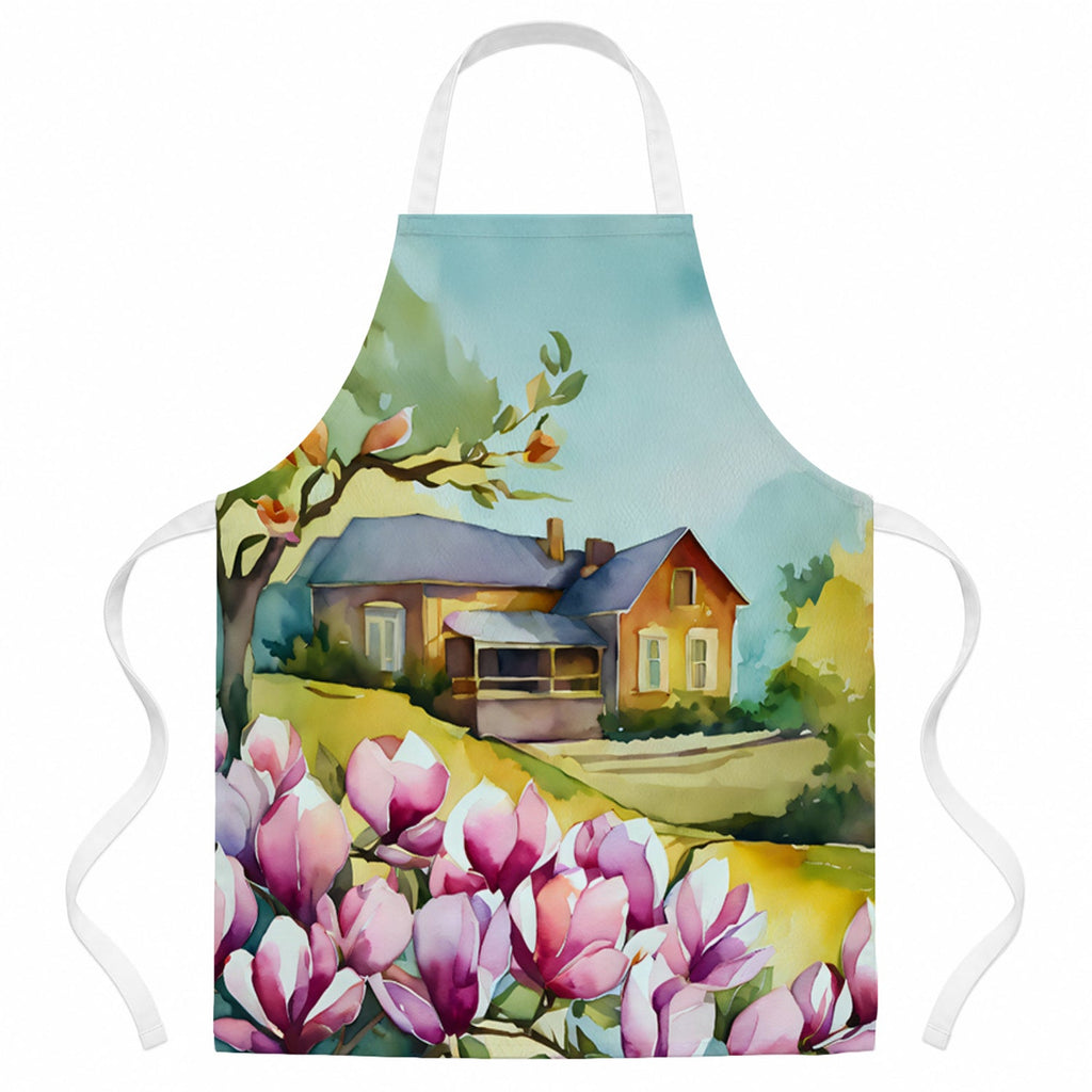 Louisiana Magnolias in Watercolor Apron Cooking Kitchen Server Baking Crafts Gardening for Adult Women Men, Unisex, Large, Multicolor