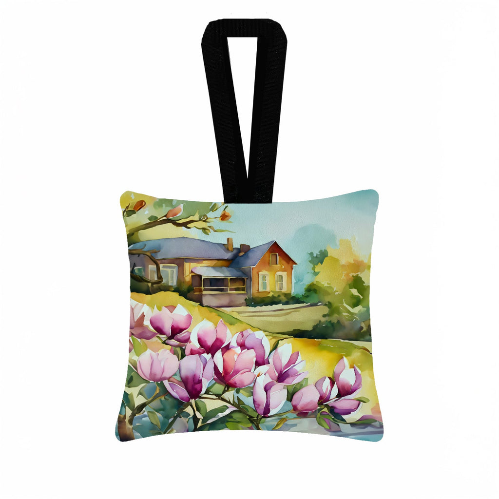 Louisiana Magnolias in Watercolor Hanging Square Fabric Ornament 3.5 × 3.5 Decorative Door-Knob & Tree Hanger, Soft Fabric