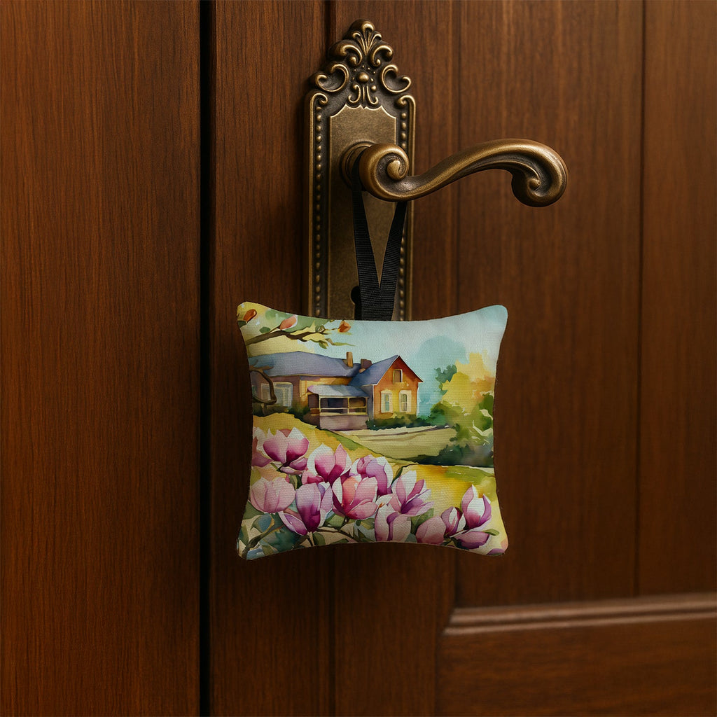 Louisiana Magnolias in Watercolor Hanging Square Fabric Ornament 3.5 × 3.5 Decorative Door-Knob & Tree Hanger, Soft Fabric