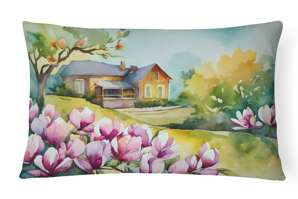 Louisiana Magnolias in Watercolor Decorative Throw Pillow 12x16 Indoor Outdoor Accent Cushion, Fabric Cover with Insert for Sofa, Bed, Porch & Living Room