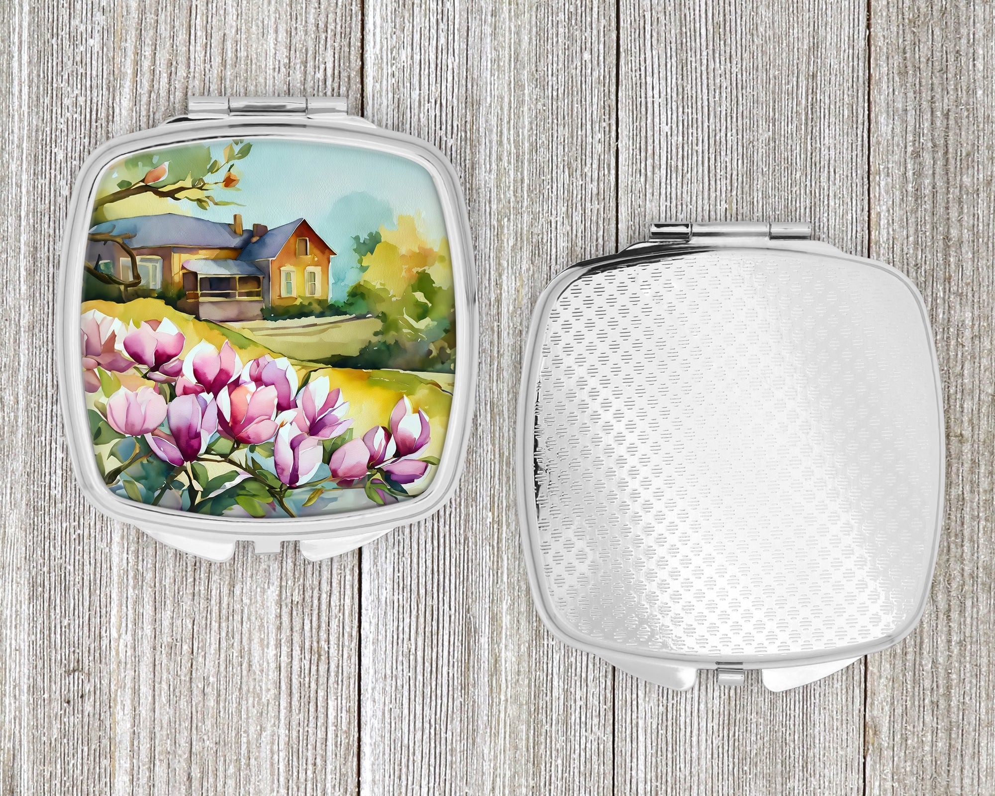 Louisiana Magnolias in Watercolor Compact Mirror Decorative Travel Makeup Mirror for Women Girls Gifts Pocket Makeup Mirror Folding Handheld