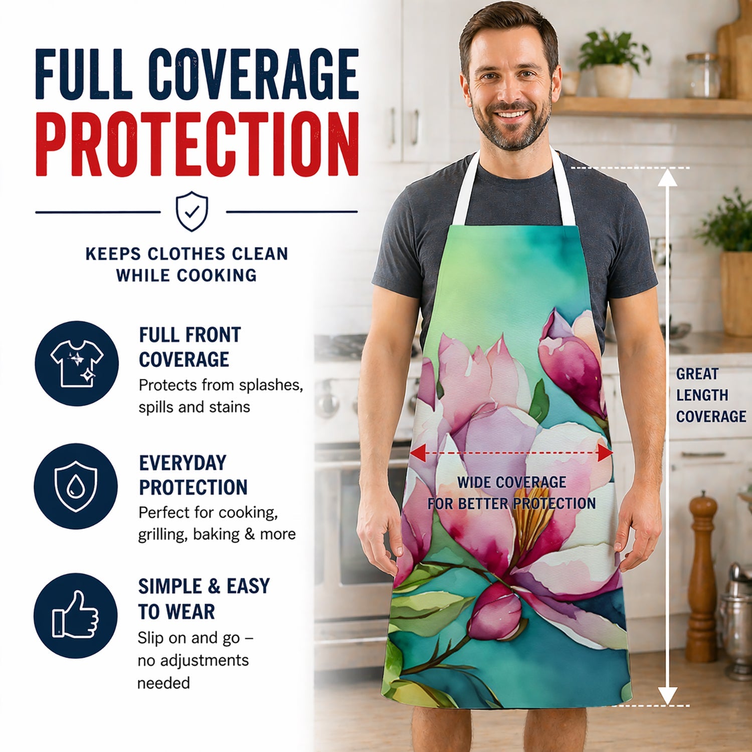 Louisiana Magnolias in Watercolor Apron Cooking Kitchen Server Baking Crafts Gardening for Adult Women Men, Unisex, Large, Multicolor