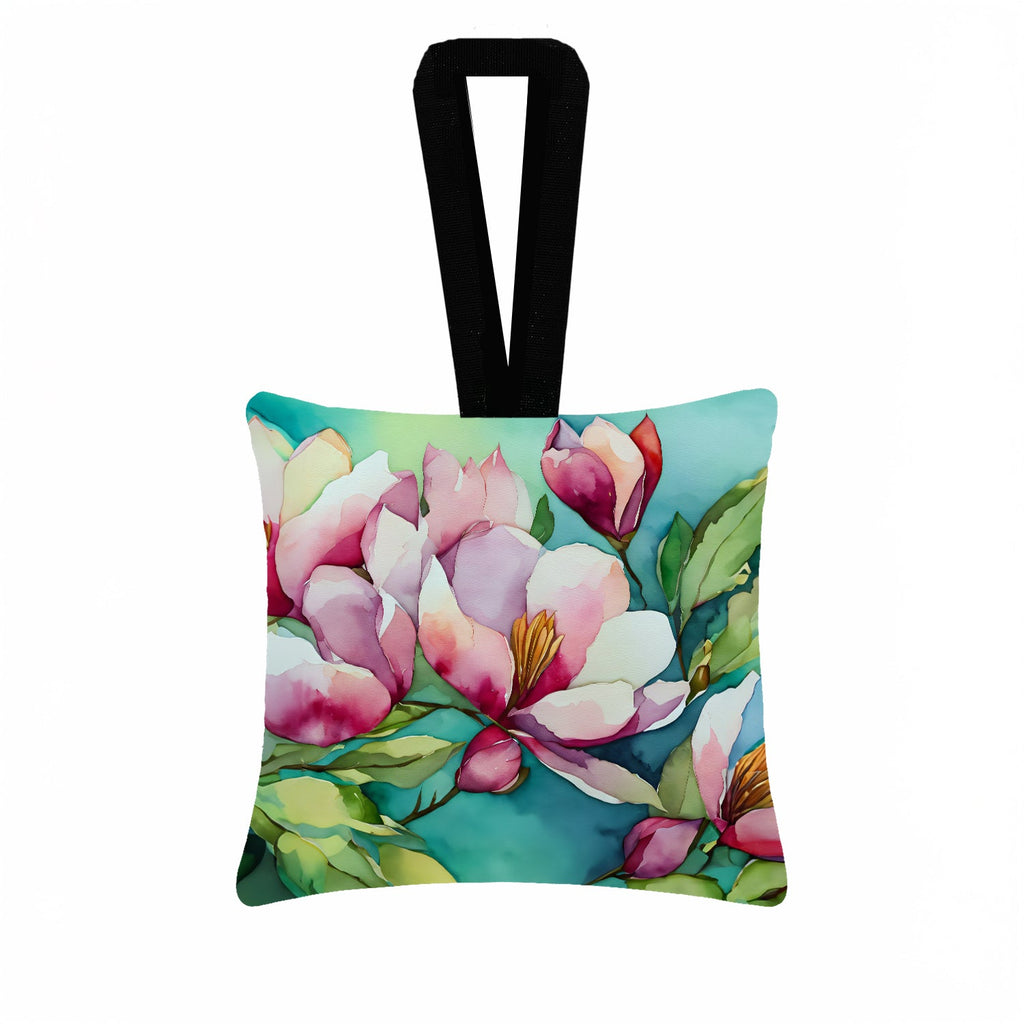 Louisiana Magnolias in Watercolor Hanging Square Fabric Ornament 3.5 × 3.5 Decorative Door-Knob & Tree Hanger, Soft Fabric