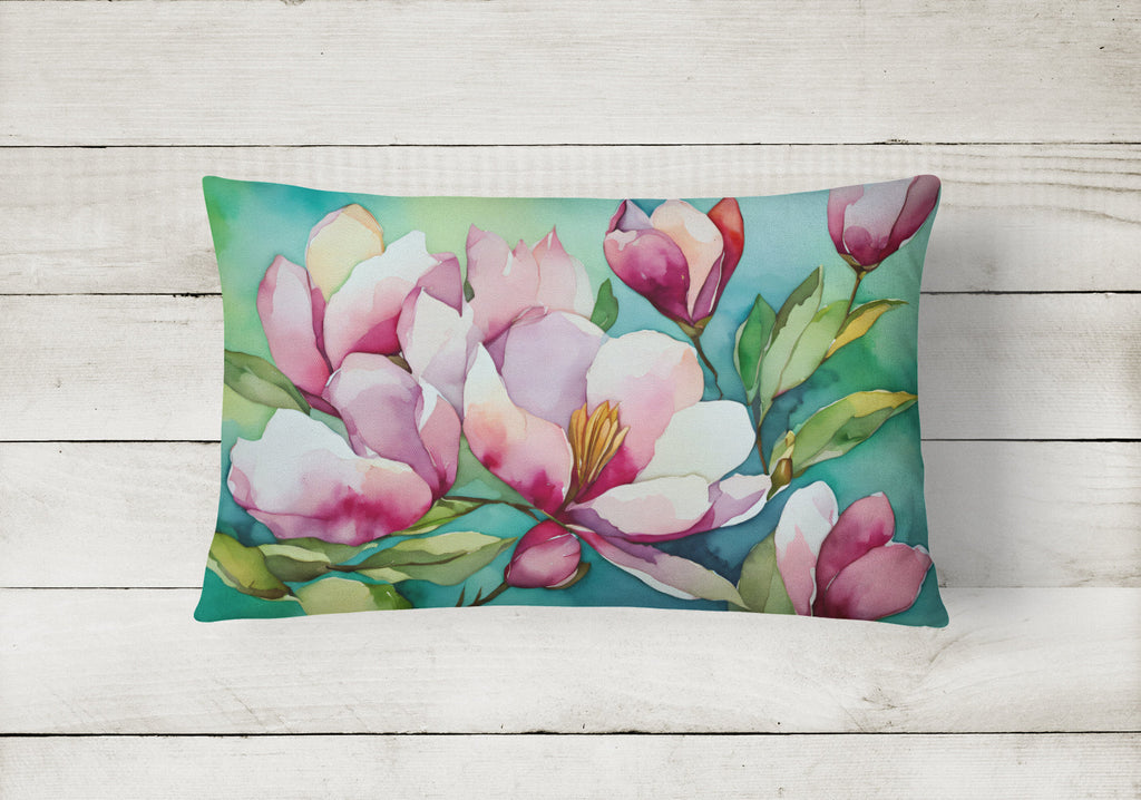 Louisiana Magnolias in Watercolor Decorative Throw Pillow 12x16 Indoor Outdoor Accent Cushion, Fabric Cover with Insert for Sofa, Bed, Porch & Living Room