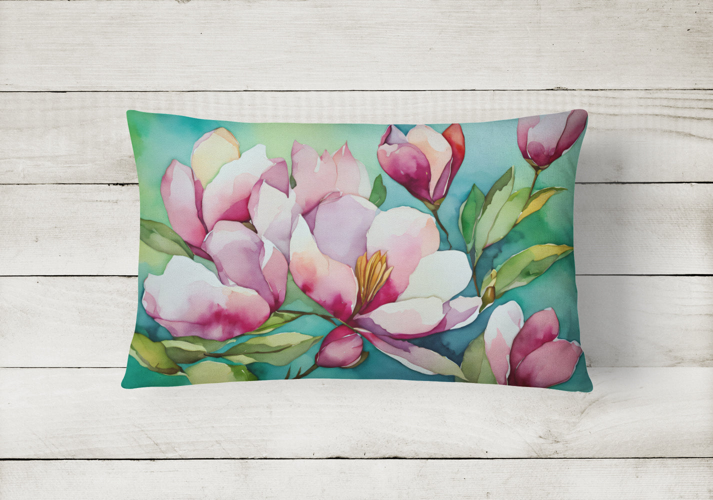 Louisiana Magnolias in Watercolor Decorative Throw Pillow 12x16 Indoor Outdoor Accent Cushion, Fabric Cover with Insert for Sofa, Bed, Porch & Living Room