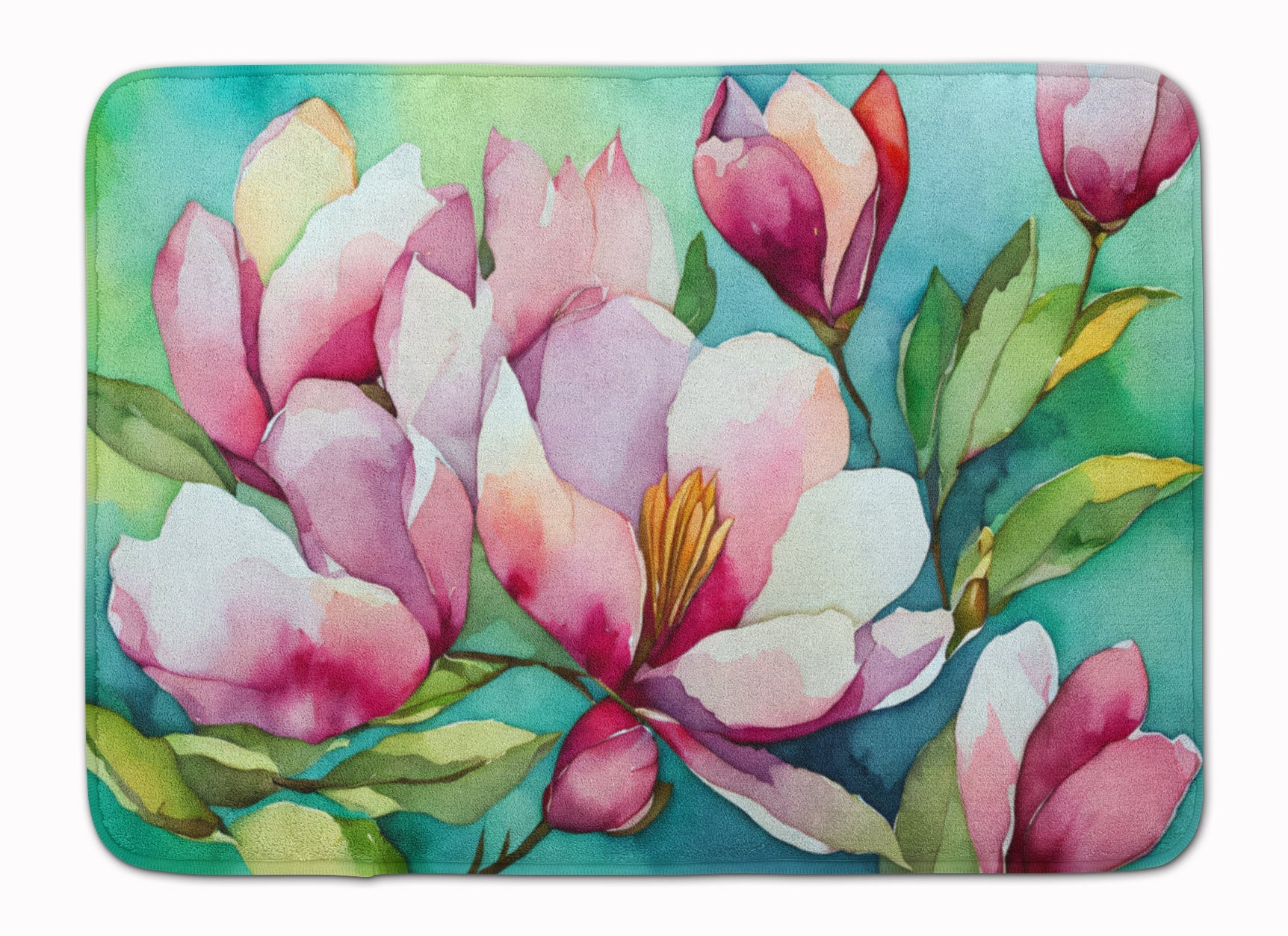Louisiana Magnolias in Watercolor Memory Foam Kitchen Mat Machine Washable Anti-Fatigue Cushion Comfort Bath or Kitchen Rug