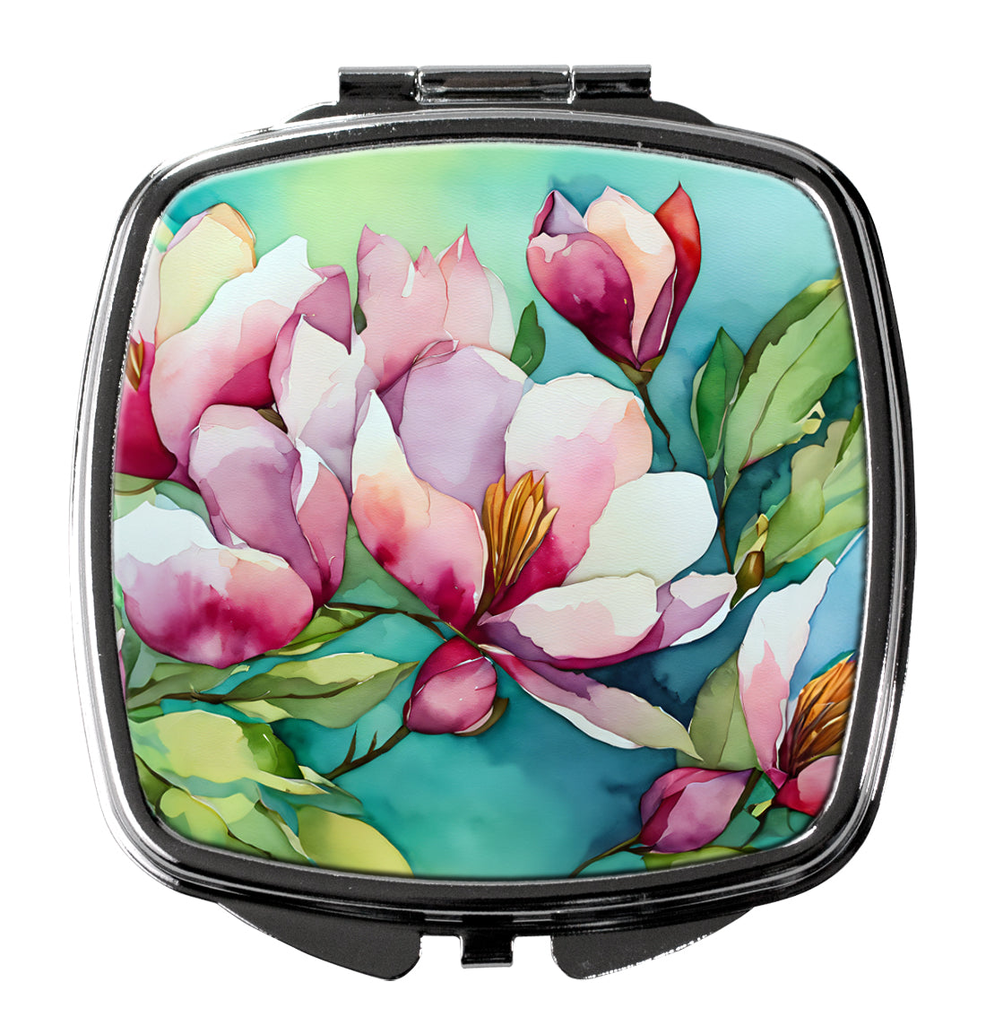 Louisiana Magnolias in Watercolor Compact Mirror Decorative Travel Makeup Mirror for Women Girls Gifts Pocket Makeup Mirror Folding Handheld