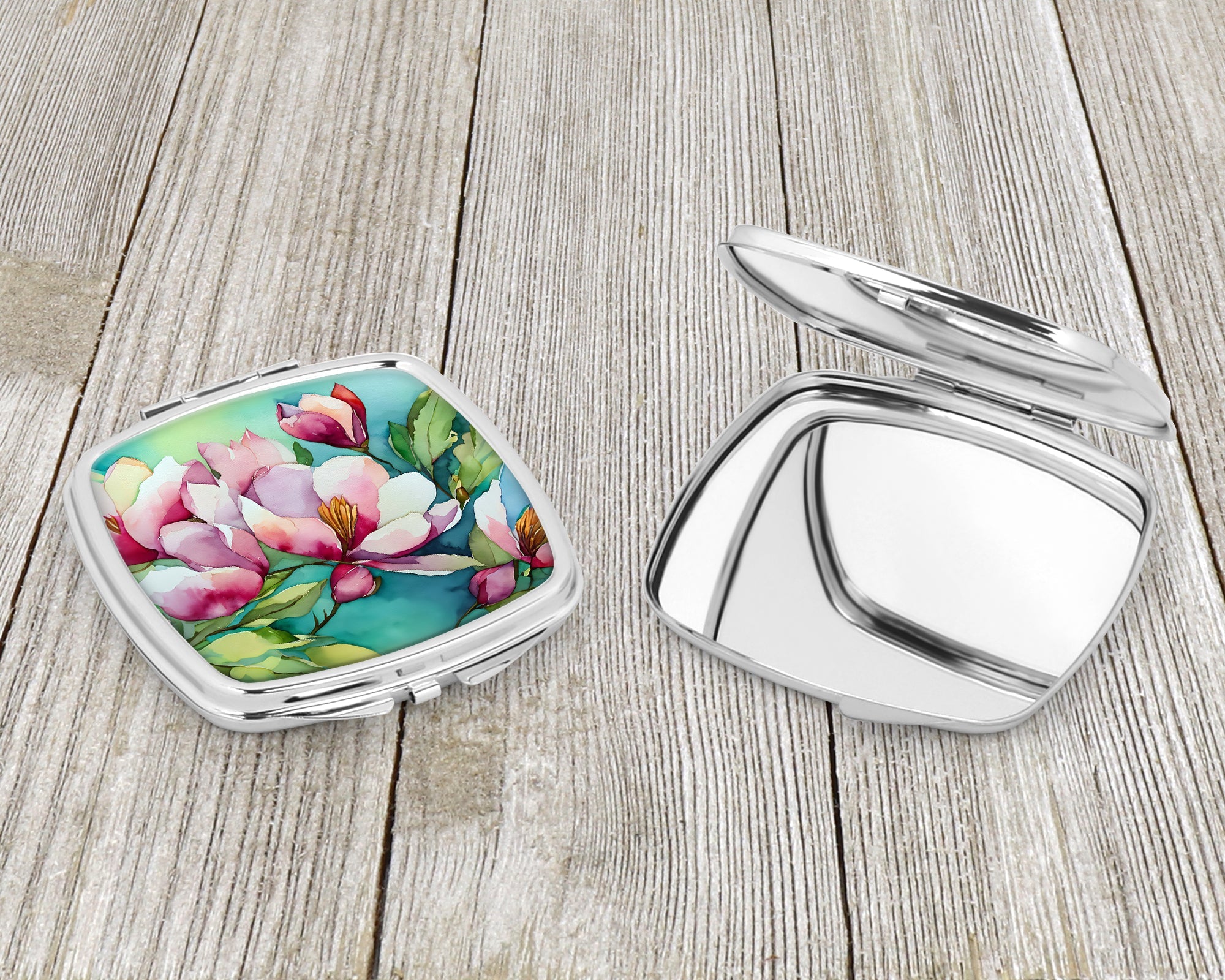 Louisiana Magnolias in Watercolor Compact Mirror Decorative Travel Makeup Mirror for Women Girls Gifts Pocket Makeup Mirror Folding Handheld