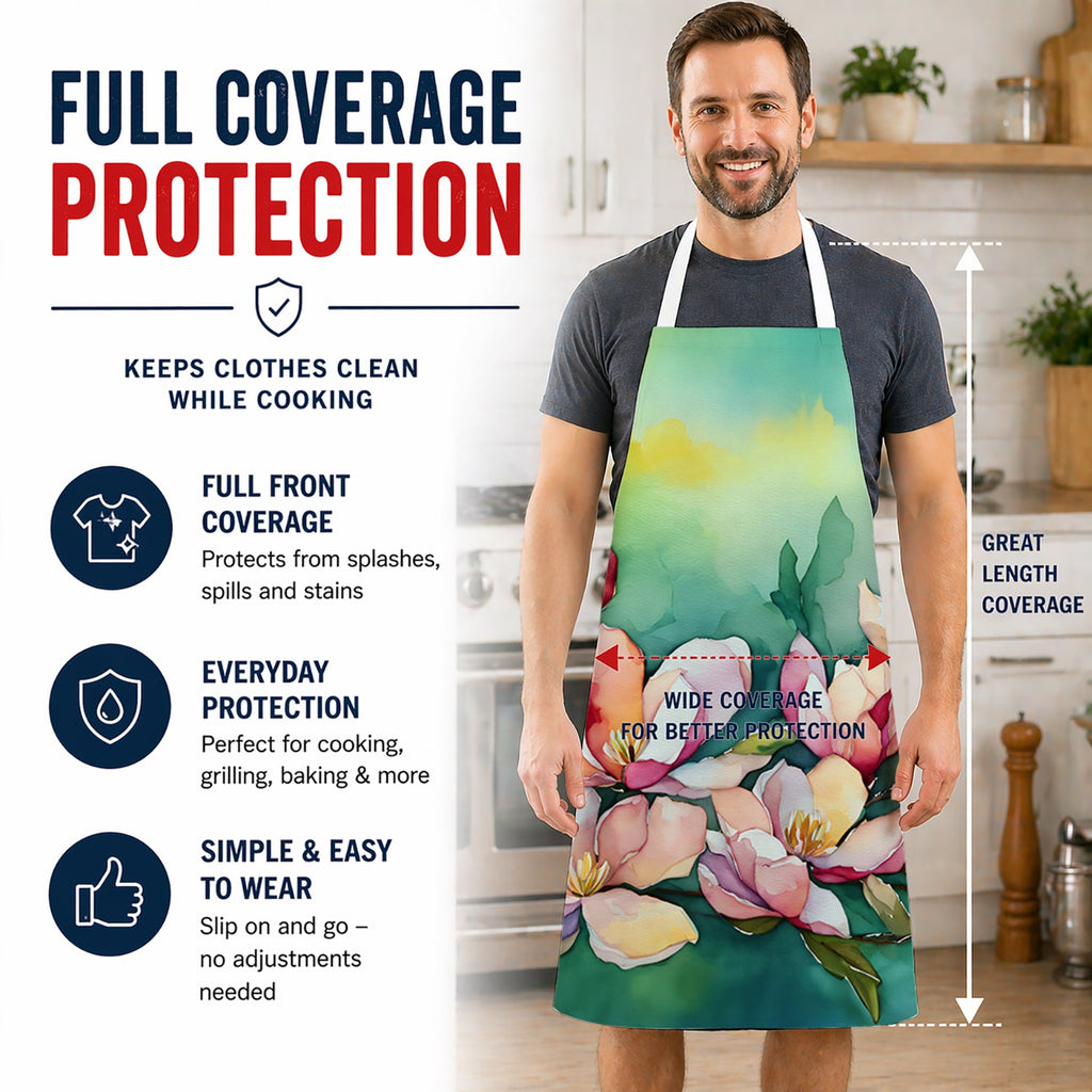 Louisiana Magnolias in Watercolor Apron Cooking Kitchen Server Baking Crafts Gardening for Adult Women Men, Unisex, Large, Multicolor