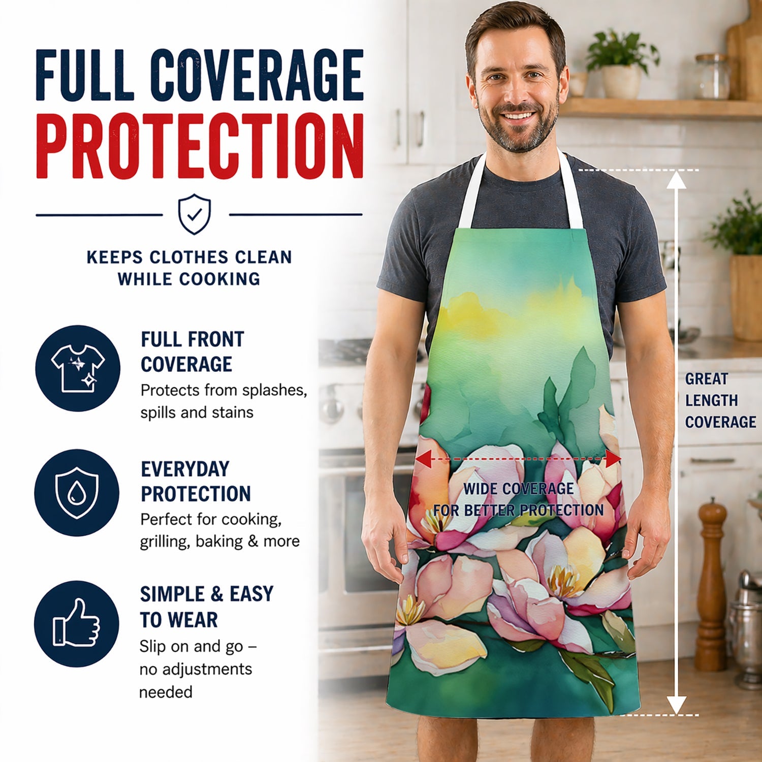Louisiana Magnolias in Watercolor Apron Cooking Kitchen Server Baking Crafts Gardening for Adult Women Men, Unisex, Large, Multicolor