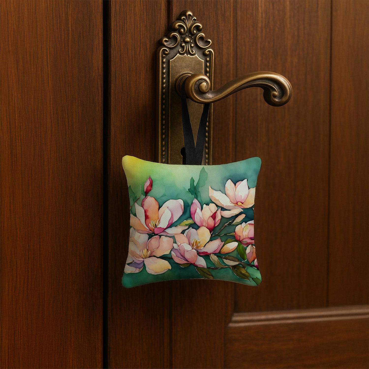 Louisiana Magnolias in Watercolor Hanging Square Fabric Ornament 3.5 × 3.5 Decorative Door-Knob & Tree Hanger, Soft Fabric