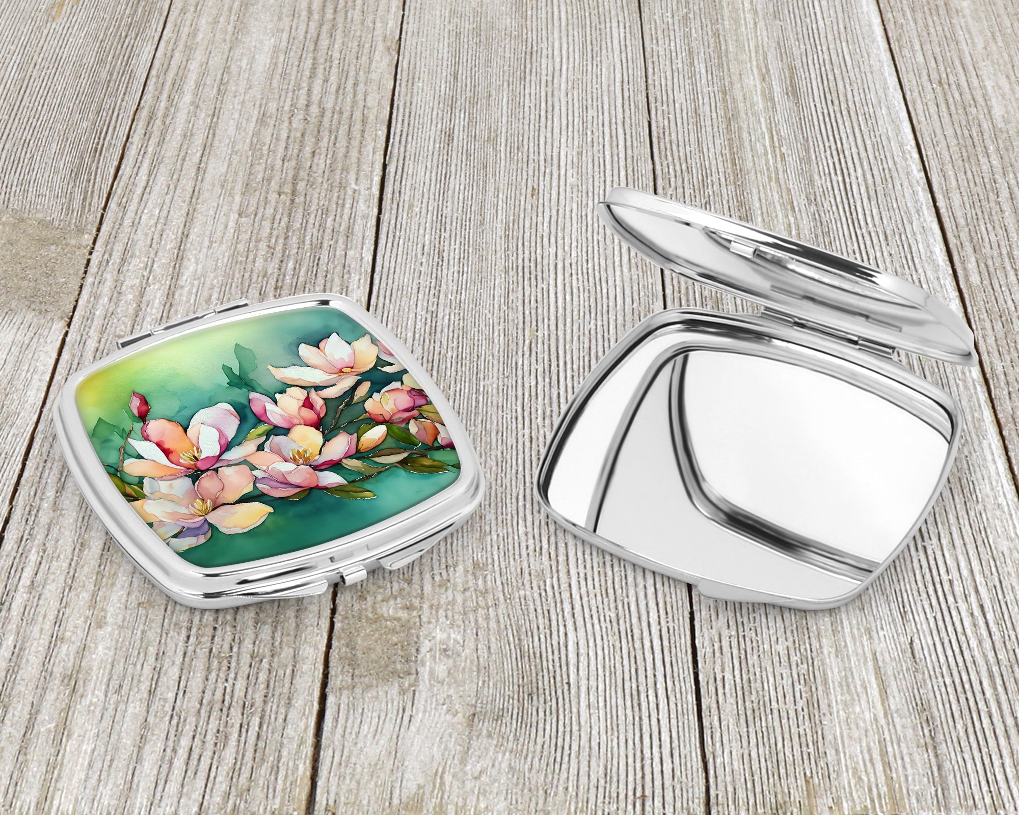 Louisiana Magnolias in Watercolor Compact Mirror Decorative Travel Makeup Mirror for Women Girls Gifts Pocket Makeup Mirror Folding Handheld