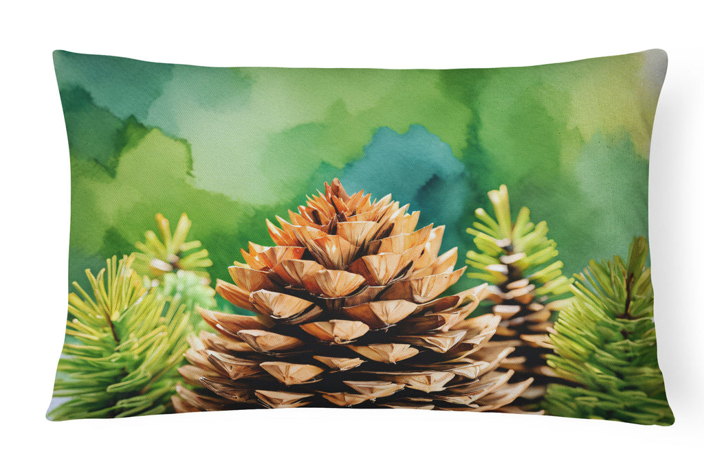 Maine White Pine Cone and Tassels in Watercolor Fabric Decorative Pillow DAC1664PW1216