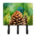 Maine White Pine Cone and Tassels in Watercolor Leash or Key Holder Wall Hooks, Coat Rack Wall Mount, for Hanging Keys, Towels, Aprons, Leashes