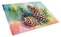 Maine White Pine Cone and Tassels in Watercolor Cutting Board Tempered Glass Kitchen Surface, Heat Resistant Chopping with Non-Slip Feet,Food Prep & Serving