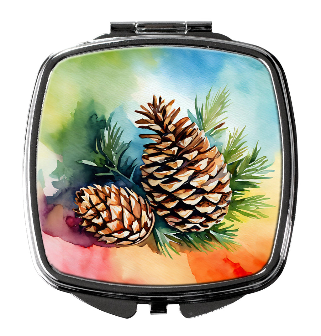 Maine White Pine Cone and Tassels in Watercolor Compact Mirror Decorative Travel Makeup Mirror for Women Girls Gifts Pocket Makeup Mirror Folding Handheld