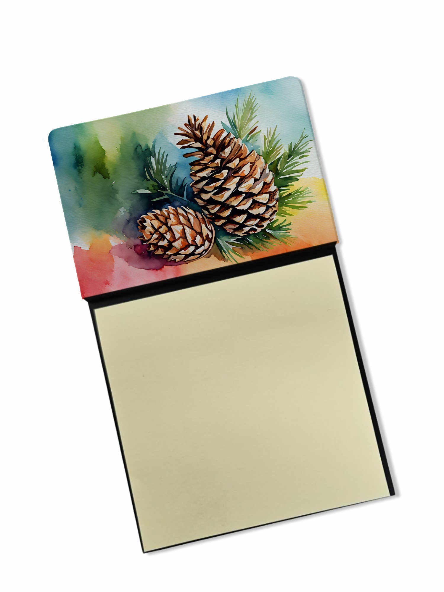 Maine White Pine Cone and Tassels in Watercolor Watercolor Sticky Note Holder Refillable Dispenser Desk Accessory 3x3 Pad Gift