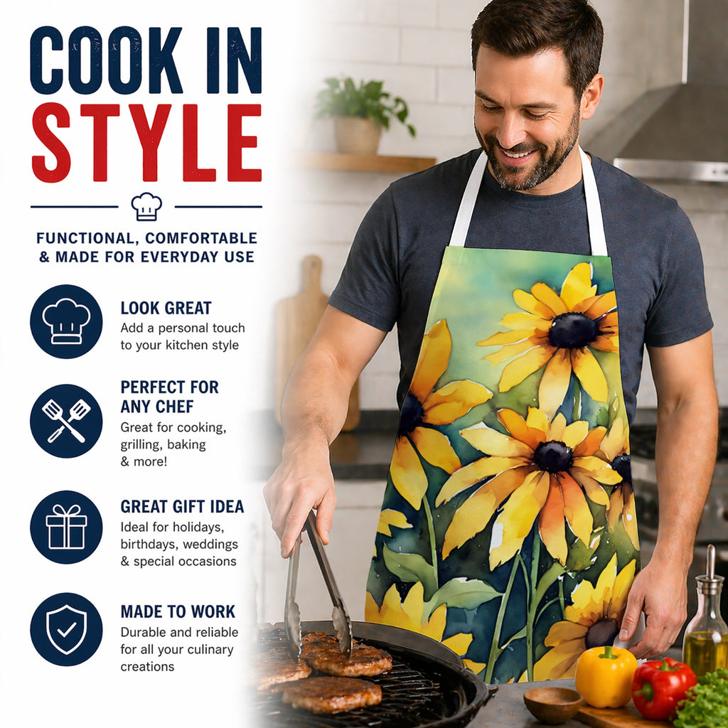Maryland Black-Eyed Susans in Watercolor Apron Cooking Kitchen Server Baking Crafts Gardening for Adult Women Men, Unisex, Large, Multicolor