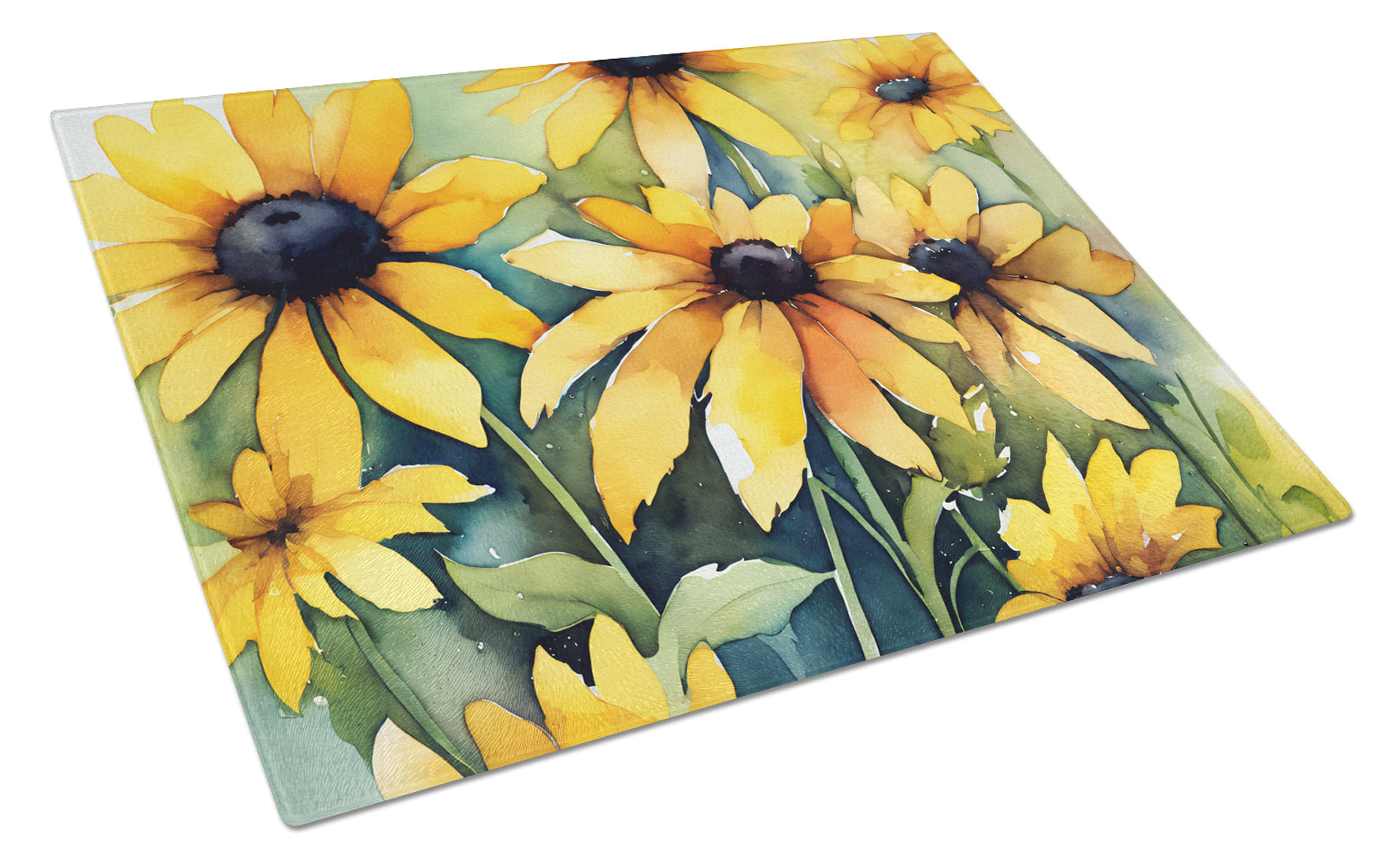 Maryland Black-Eyed Susans in Watercolor Cutting Board Tempered Glass Kitchen Cutting Surface, Heat Resistant Chopping, Non-Slip Feet, Food Prep & Serving