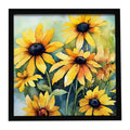 Maryland Black-Eyed Susans in Watercolor Framed Metal Print Bathroom, Kitchen, Office, Home Decor Wall Art Ready to Hang, Square, 8X8