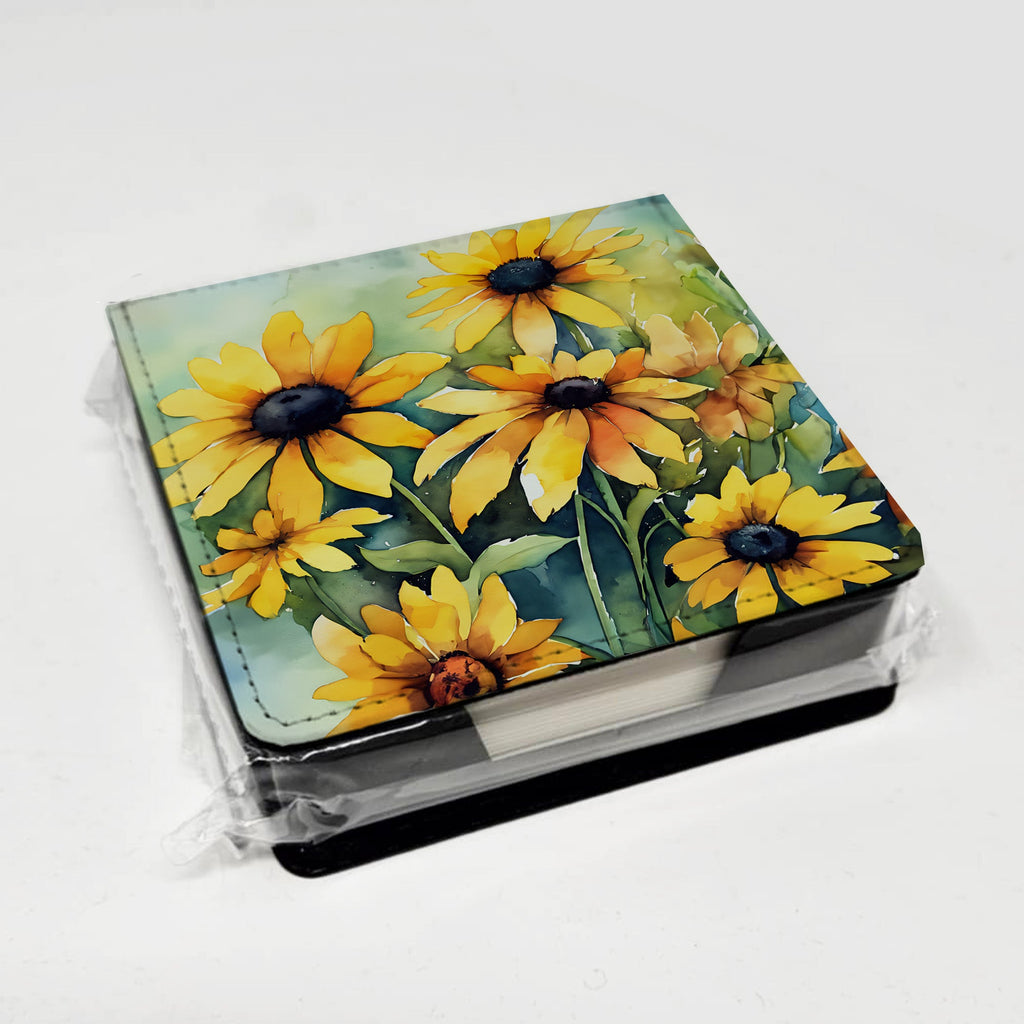 Maryland Black-Eyed Susans in Watercolor PU Leather Note Paper Holder with Artist-Designed Cover, Desk Accessory, Office Gift