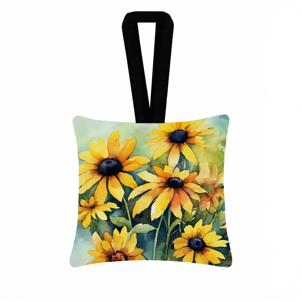 Maryland Black-Eyed Susans in Watercolor Hanging Square Fabric Ornament 3.5 × 3.5 Decorative Door-Knob & Tree Hanger, Soft Fabric