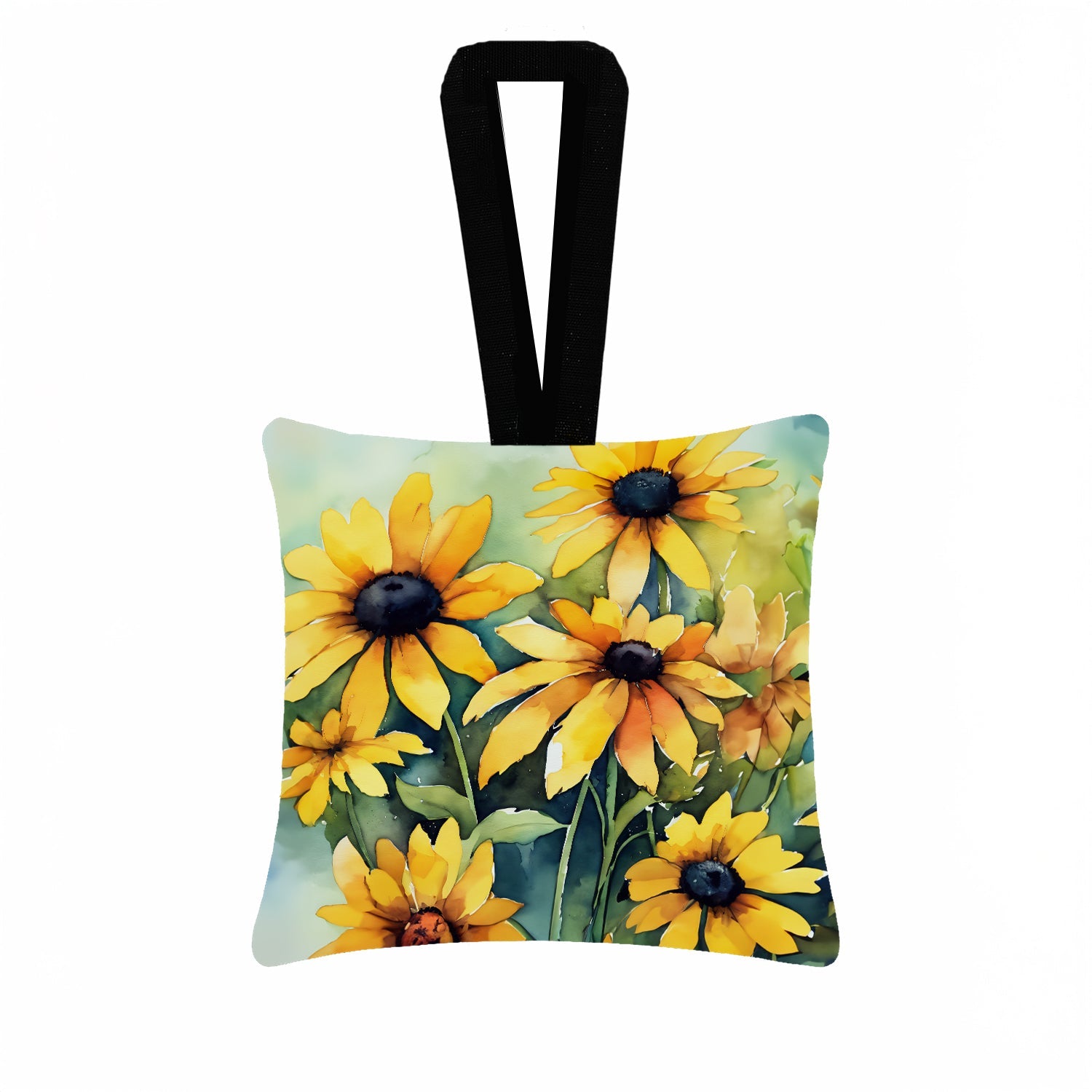 Maryland Black-Eyed Susans in Watercolor Hanging Square Fabric Ornament 3.5 × 3.5 Decorative Door-Knob & Tree Hanger, Soft Fabric