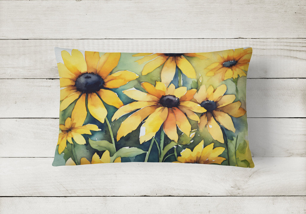Maryland Black-Eyed Susans in Watercolor Fabric Decorative Pillow DAC1666PW1216