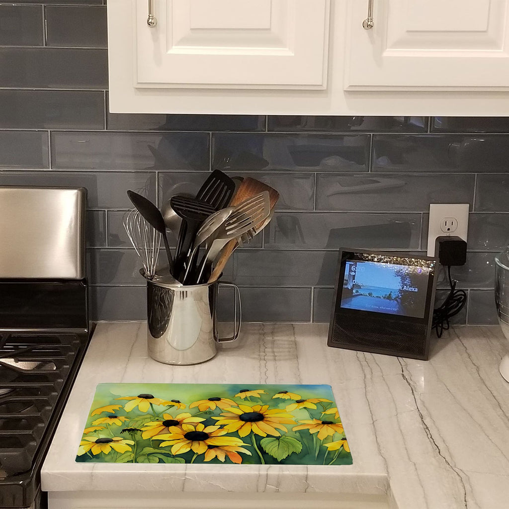 Maryland Black-Eyed Susans in Watercolor Cutting Board Tempered Glass Kitchen Cutting Surface, Heat Resistant Chopping, Non-Slip Feet, Food Prep & Serving