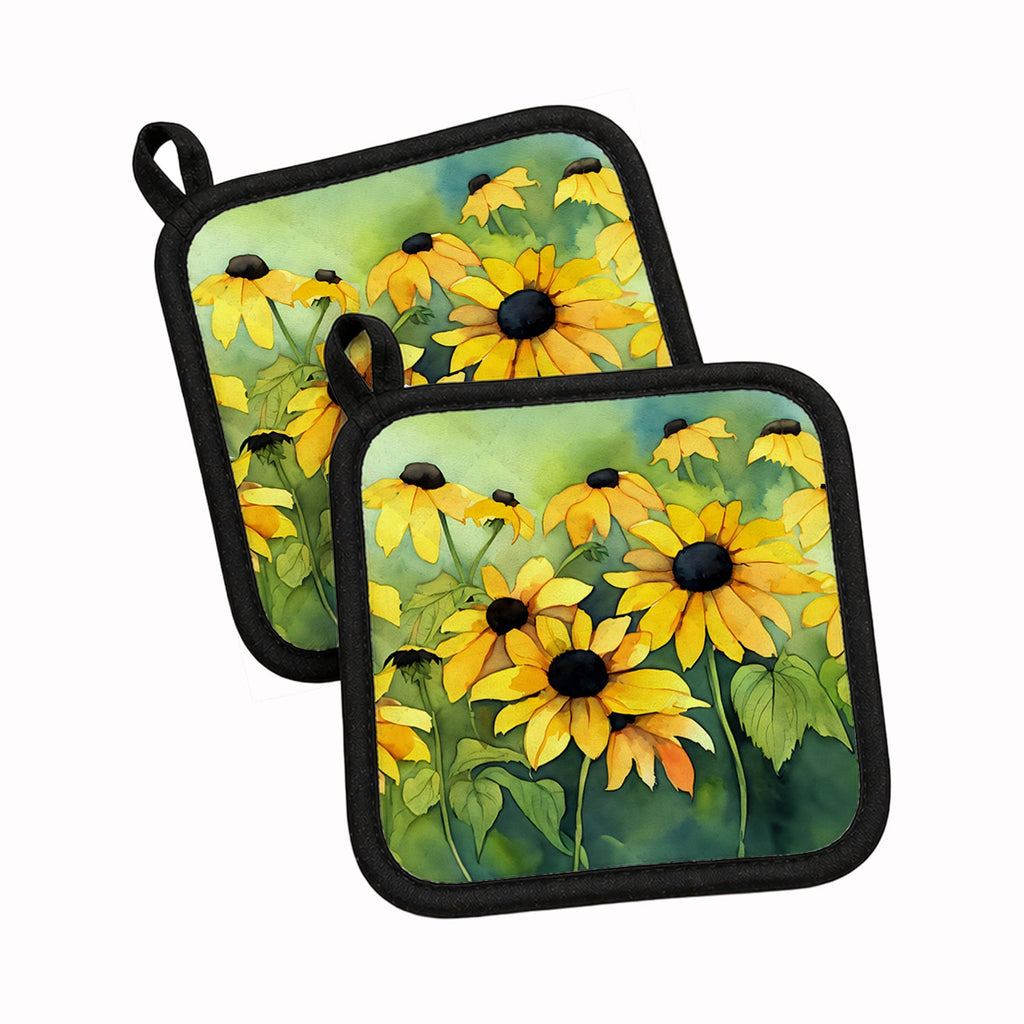 Maryland Black-Eyed Susans in Watercolor Pot Holder Set of 2 Heat Resistant Quilted Hot Pads 7.5 x 7.5 Inch, Insulated Kitchen Trivets for Cooking & Baking