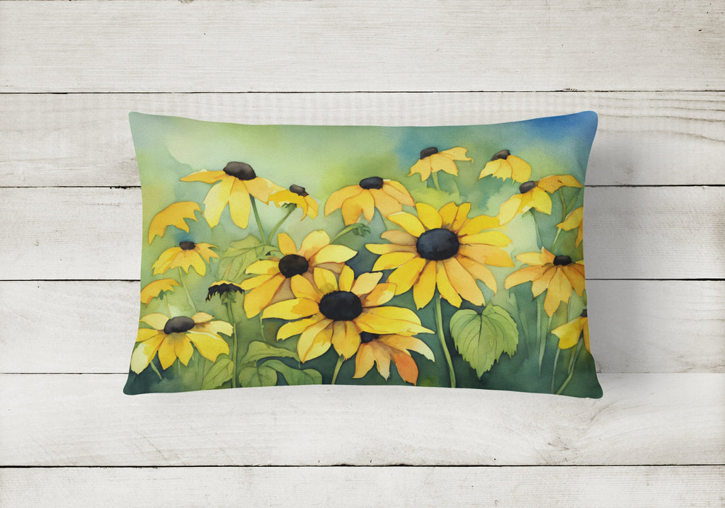 Maryland Black-Eyed Susans in Watercolor Fabric Decorative Pillow DAC1667PW1216