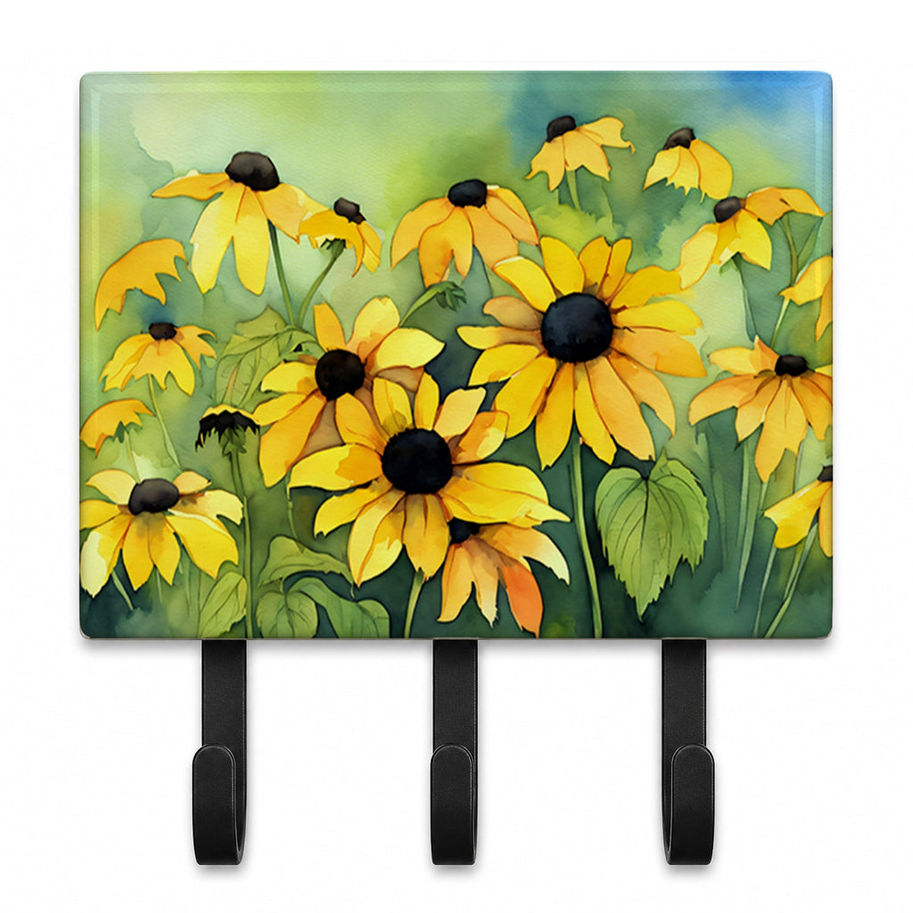 Maryland Black-Eyed Susans in Watercolor Leash or Key Holder Wall Hooks, Coat Rack Wall Mount, for Hanging Keys, Towels, Aprons, Leashes
