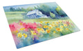 Massachusetts Mayflowers in Watercolor Cutting Board Tempered Glass Kitchen Surface, Heat Resistant Chopping with Non-Slip Feet,Food Prep & Serving