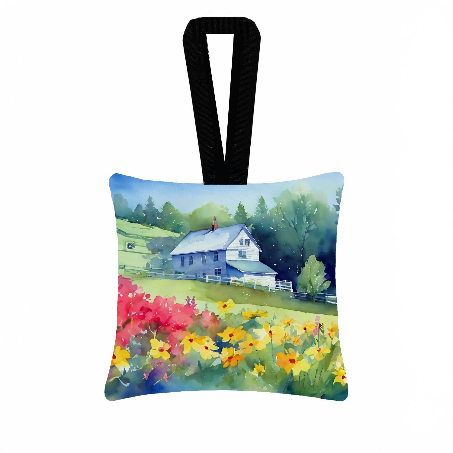 Massachusetts Mayflowers in Watercolor Hanging Square Fabric Ornament 3.5 × 3.5 Decorative Door-Knob & Tree Hanger, Soft Fabric