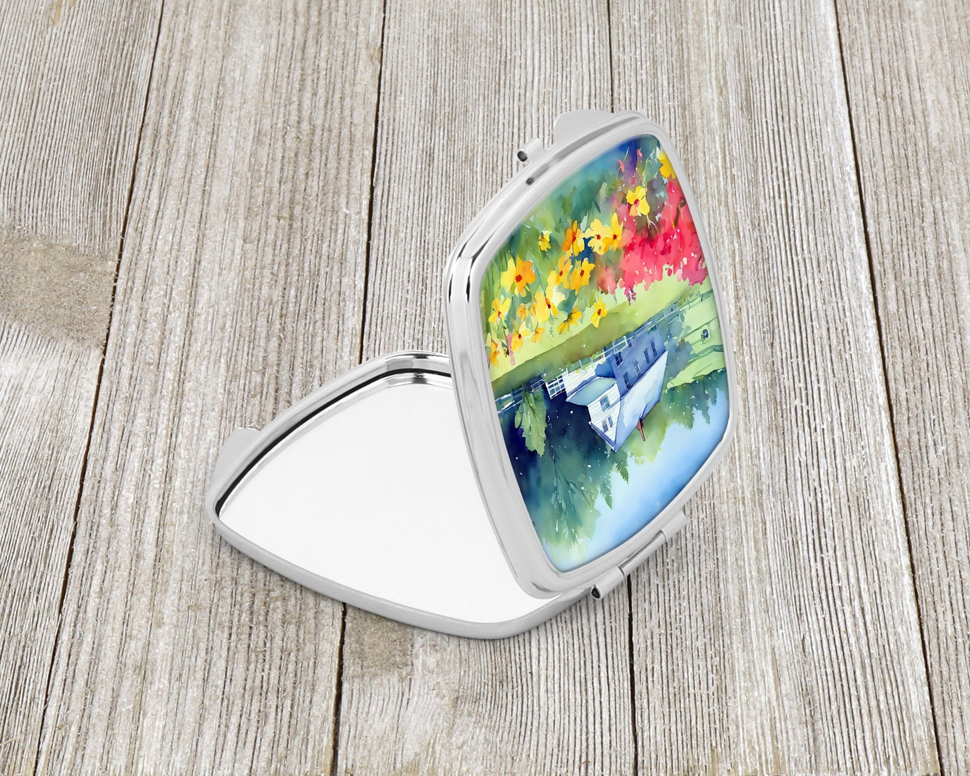 Massachusetts Mayflowers in Watercolor Compact Mirror Decorative Travel Makeup Mirror for Women Girls Gifts Pocket Makeup Mirror Folding Handheld